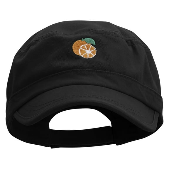 Orange Embroidered Garment Washed Adjustable Army Cap - Black OSFM