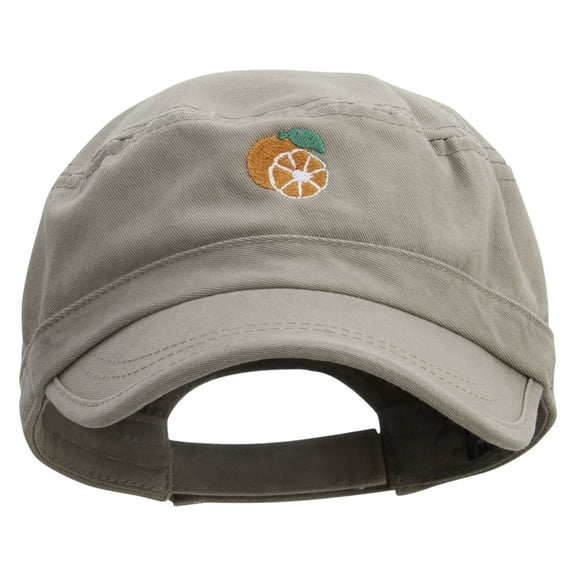 Orange Embroidered Garment Washed Adjustable Army Cap - Khaki OSFM