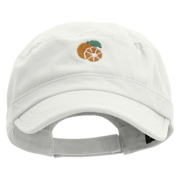Orange Embroidered Garment Washed Adjustable Army Cap - White OSFM