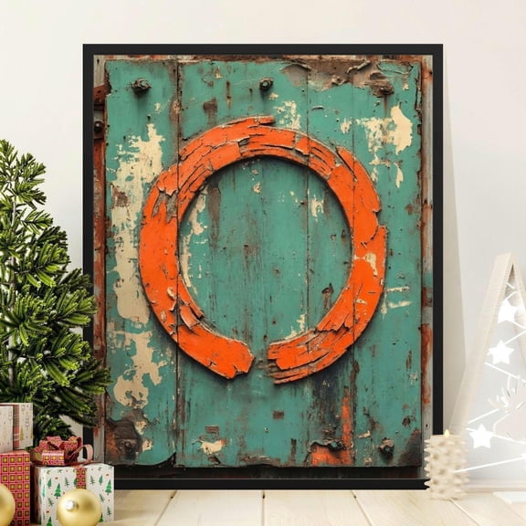 Orange Enso Circle Print Rustic Zen Distressed Art Wall Decor Home Decor Office Wall Art