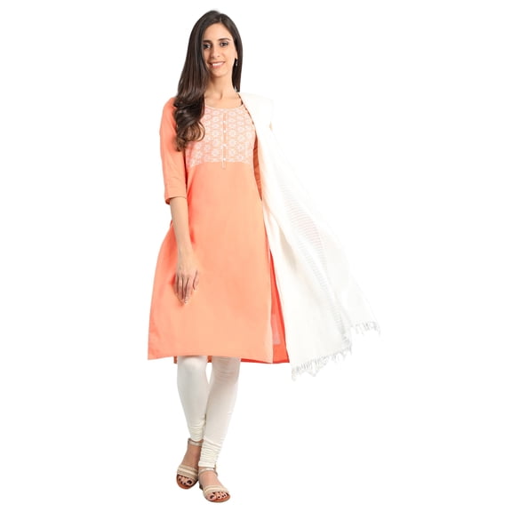 Orange Essential Round Neck Kurta-Large