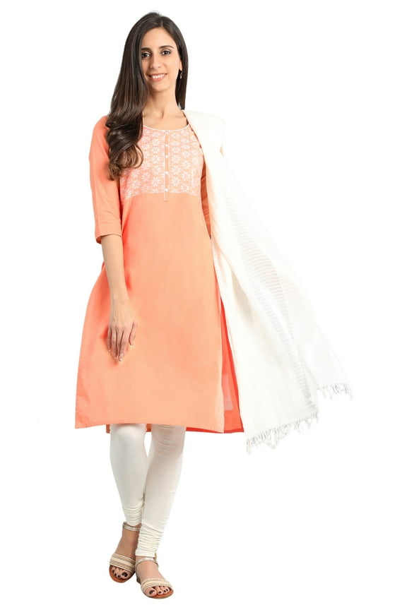 Orange Essential Round Neck Kurta-Medium
