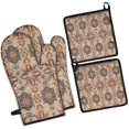 thumbnail image 1 of Orange Ethnic Geometric Pattern Kitchen Oven Mitt and Pot Holder Sets 2 Pcs for Baking, Cooking and Grilling, Heat Resistant Up To 392 °F, 1 of 7