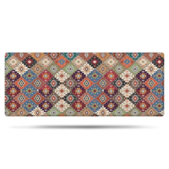 Orange Ethnic Rhombus Pattern Bathroom Rugs Mat,Non Slip Microfiber Bathroom Rug,Rubber Backing,Soft Bathroom Mats for Bathroom Floor,Tub and Shower,60x24in(150x60cm)