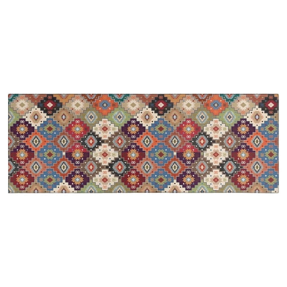 Orange Ethnic Rhombus Pattern Kitchen Rug Mat,Kitchen Runner Rugs Non Skid Washable,Decorative Kitchen Floor Mats for Kitchen,Sink,Laundry,17"X47"
