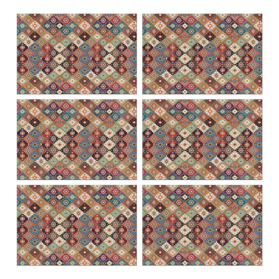 Orange Ethnic Rhombus Pattern Summer Placemats Table Placemats Set Of 6-Linen Kitchen Washable Placemats Table Mats 11.8"x17.7" Non-Slip Heat Resistant