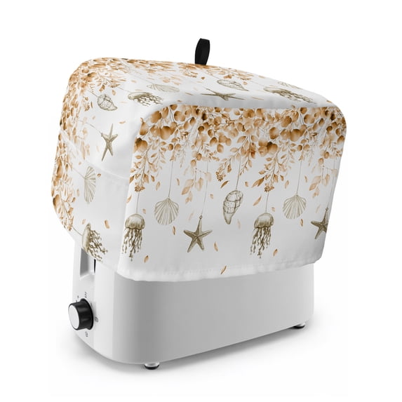 Orange Eucalyptus Coastal Toaster Cover 4 Slice, Beach Starfish Conch Dustproof Bakeware Oven Protector with Top Hook, Waterproof Small Kitchen Appliance Toasters Dust Cover, 12"x11"x8"
