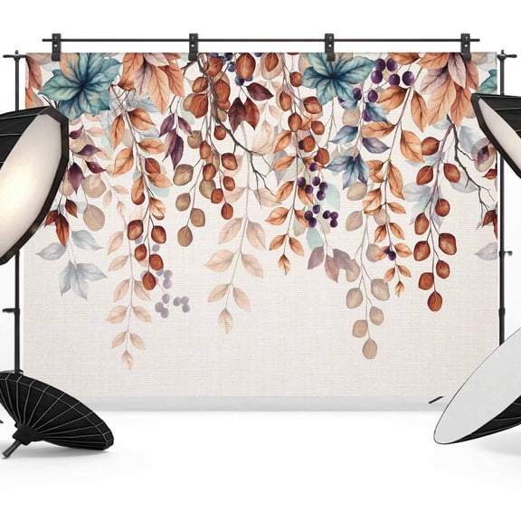 Orange Eucalyptus Leaves Backdrop for Photoshoot,Photography Photo Studio Background Wall Backdrop,Botanical Fall Rustic Beige Back Drop Banner Panel for Portraits Wedding Party Live Streaming 8x6Ft