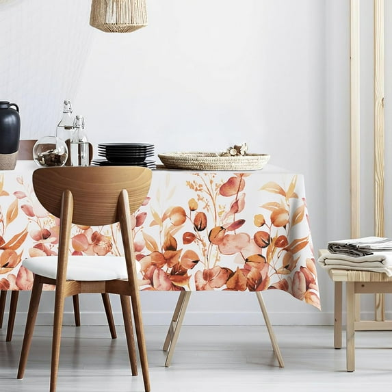 Orange Eucalyptus Leaves Fabric Waterproof Oxford Tablecloth,Rectangle Watercolor Wrinkle Oil-Proof Resistant Table Cover for Dining Table, Buffet Parties and Camping,Mint color60 x 120"