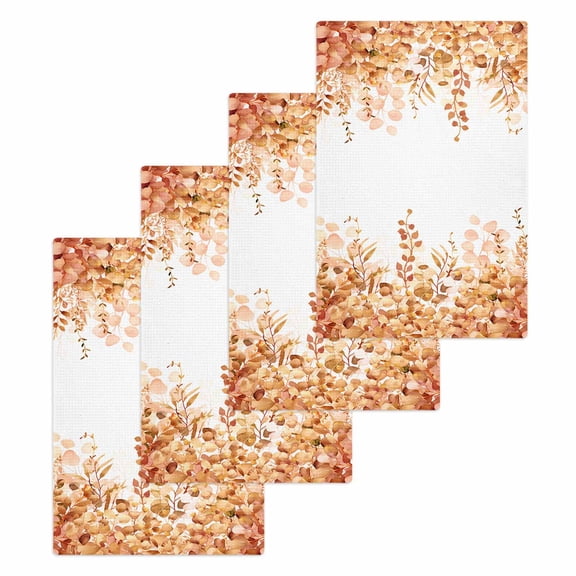Orange Eucalyptus Leaves Hand Towels Set,Waffle Weave Kitchen Towels 4Pcs, Spring Floral Summer Botanical Microfiber Hair Face Bath Tea Towel Absorbent Quick Drying Cleaning Dish Cloths 15.7"x23.6"