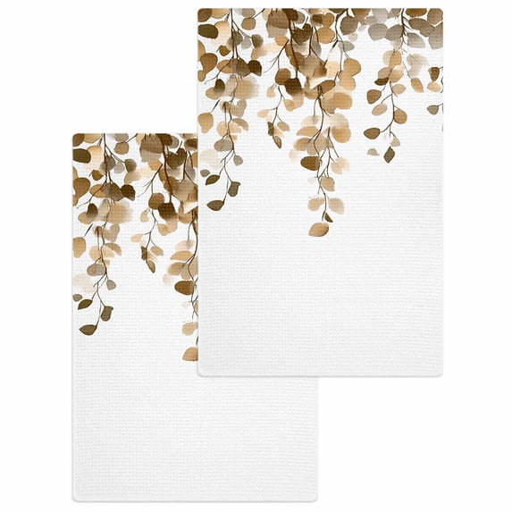 Orange Eucalyptus Leaves Kitchen Dish Towels for Drying Dishes Set of 2, Weeping Spring Botanical Summer Waffle Weave Microfiber Hand Tea Bathroom Towels Quick Dry & Absorbent Towel 15.7x23.6