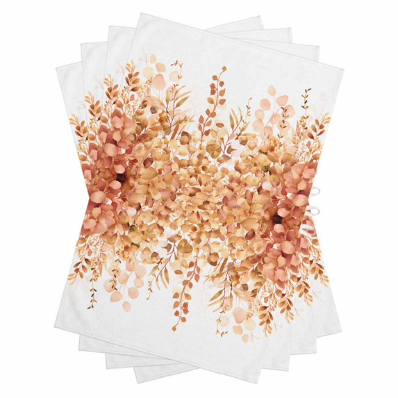 Orange Eucalyptus Leaves Kitchen Towels Set of 4, Water Absorbent Dish Towel, Spring Floral Summer Botanical Decorative Hand Towels - Quick Drying Cloth for Cooking Baking, 18x28 Inch