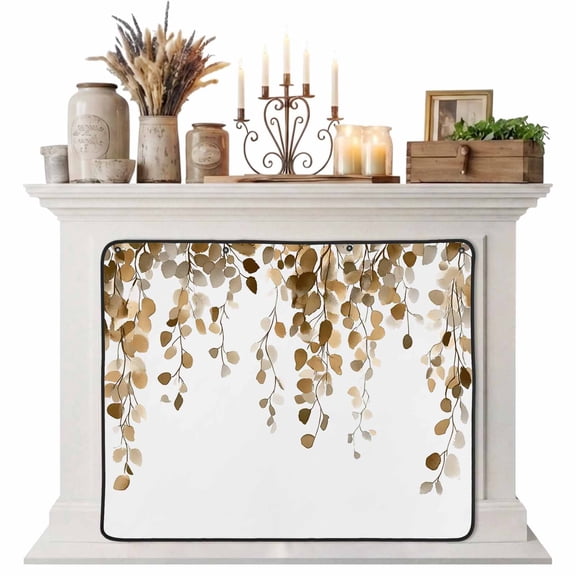 Orange Eucalyptus Leaves Magnetic Fireplace Cover,Fireplace Draft Blocker,Weeping Spring Botanical Summer Fireplaces Blanket for Heat Loss/Cold Air,Fireplaces Draft Stopper Cover for Inside 51"x39"