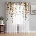 thumbnail image 1 of Orange Eucalyptus Leaves Semi Sheer Curtains 63 Inch Length 2 Panels Set, Weeping Spring Botanical Summer Sheer Kitchen Curtain Privacy Voile Window Curtain for Living Room Bedroom Rod Pocket Drapes, 1 of 7