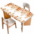 thumbnail image 1 of Orange Eucalyptus Leaves Table Cloths for 5 Foot Rectangle Tables, Spring Summer Botanical Patio Waterproof Elastic Fitted Tablecloths, Washable Rectangular Table Cover for Camping, 1 of 8