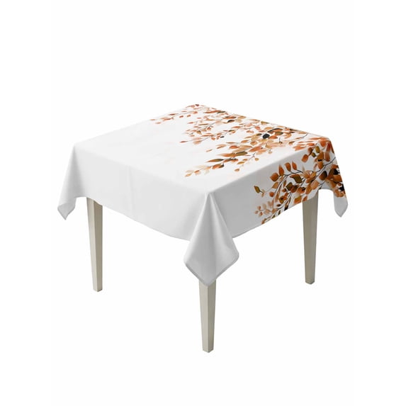 Orange Eucalyptus Table Cloth, Waterproof Tablecloth for Square Tables, Fall Weeping Botanical Leaf Watercolor Reusable Washable Fabric Table Cover for Restaurant Kitchen Dining Tables 54"x54"