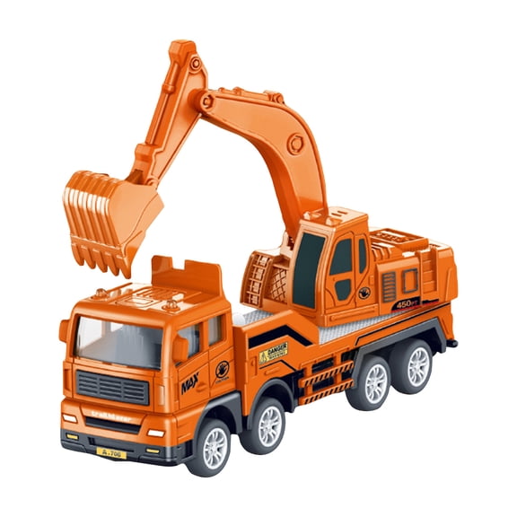 Orange Excavator Toy Construction Vehicle with Flexible Working Platform and Friction Power Rubber Tires for Kids Boys and Girls Ages 3+