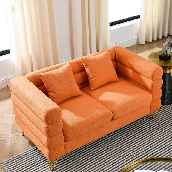 Orange Fabric 2-Seater Sofa with 2 Pillows | Suitable for Multiple Rooms | Durable Construction with Foam Filler