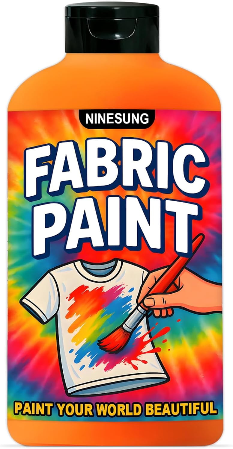 Orange Fabric Paint for Clothes, Non-Toxic Acrylic Textile Paint for T-Shirts, Shoes, Clothing, Jeans, Bags, DIY Projects & Art - Vibrant & Wash-Resistant (Orange,10.5 Fl Oz)