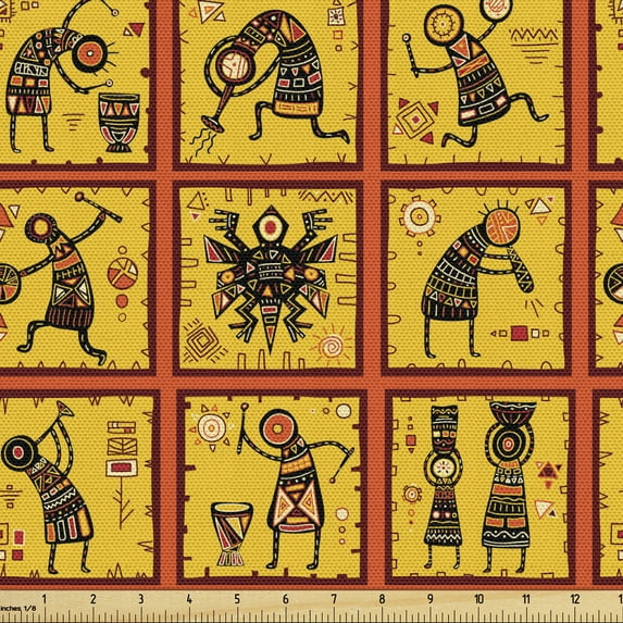 Ambesonne Orange Fabric by the Yard Upholstery, Pattern, 1 Yard, Coral Black Yellow