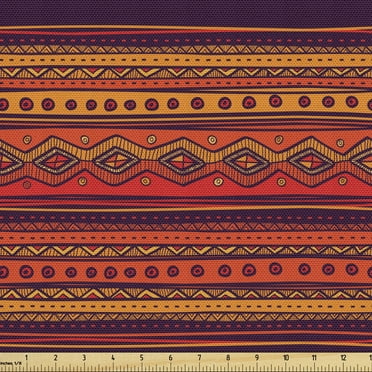 Ambesonne Orange Fabric by the Yard Upholstery, Abstract Ethno Doodle, 3 Yards, Orange Red Plum