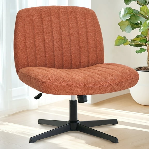 Orange Factory Brown Office Chair, Armless Criss Cross Legged Chair No Wheels, Comfy Home Office Desk Chairs, Adjustable Swivel Padded Fabric Vanity Task Computer Chair