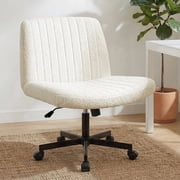 Orange Factory Criss Cross Chair with Wheel, Wide Vanity Chair, White Teddy