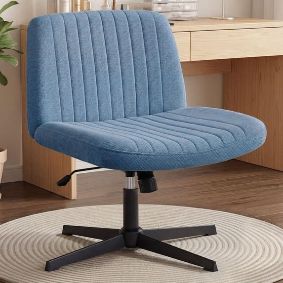 Orange Factory Criss Cross Chair, Wide Fabric Vanity Chair, Blue No Wheel