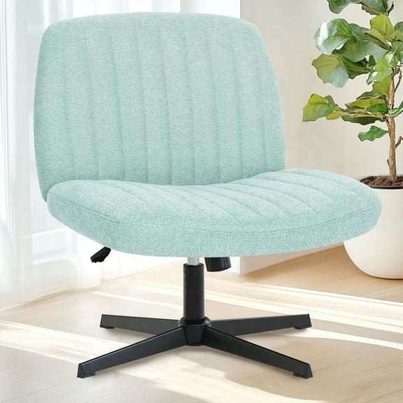 Orange Factory Mint Office Chair, Armless Criss Cross Legged Chair No Wheels, Comfy Home Office Desk Chairs, Adjustable Swivel Padded Fabric Vanity Task Computer Chair