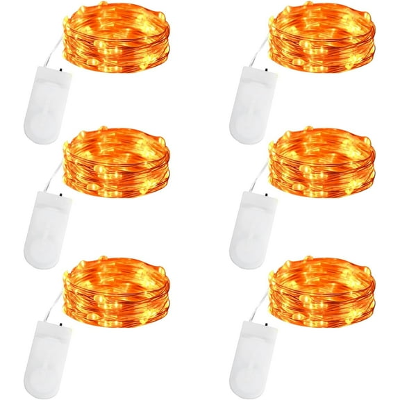 Orange Fairy Lights Battery Operated, 2M 20 LED 6Pack Halloween Mini String Lights, IP65 Waterproof Silver Wire Lights for Halloween Themed Party Carnival Bottles Outdoor/Indoor Decorations.