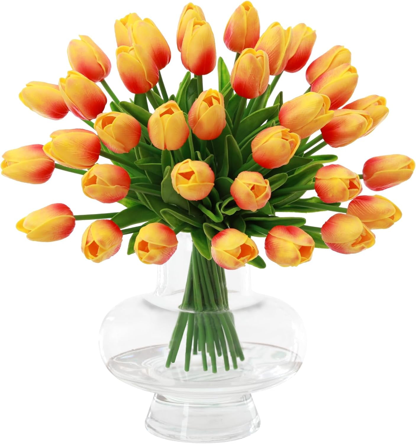 Orange Fake Tulips Artificial Flowers - Artificial Orange Tulips Faux Flowers with Stems for Home Wedding Hotel Office Centerpiece Decor