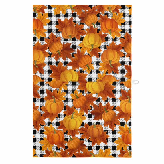 Orange Fall 1 Pack Kitchen Towel, Water Absorbent Dish Towel, Pumpkins Thanksgiving Maple Leaf Plaid Decorative Hand Towels - Quick Drying Cloth for Cooking Baking, 18x28 Inch