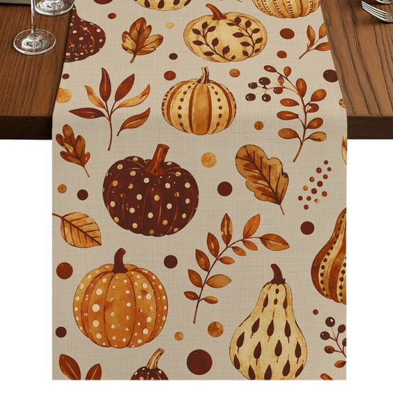 Orange Fall Burlap Cotton Table Runner 18x72 Inches Long, Autumn Pumpkins Botanical Thanksgiving Farmhouse Table Runners, Outdoor Dining Table Decor for Baby Shower/Party/Wedding