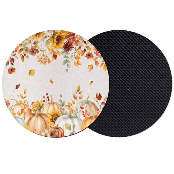 Orange Fall Coasters Set of 2, Absorbent Coasters for Drinks, Thanksgiving Pumpkins Sunflower Rustic Coaster for Desk Coffee Table Protection, Home Decor House Warming Gifts 4"