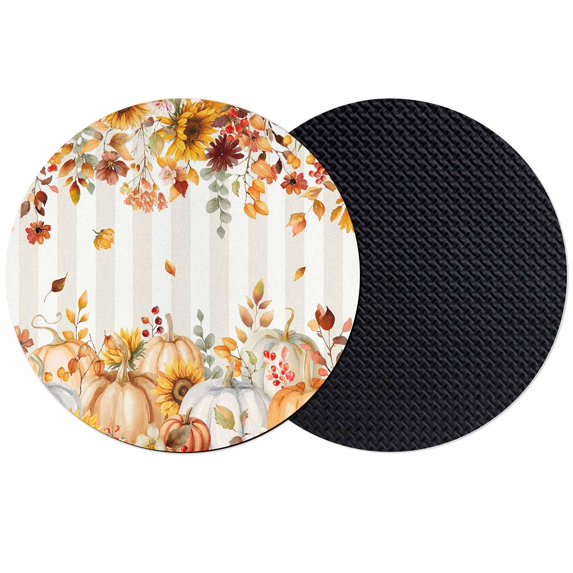 Orange Fall Coasters Set of 2, Absorbent Coasters for Drinks, Thanksgiving Pumpkins Sunflower Striped Coaster for Desk Coffee Table Protection, Home Decor House Warming Gifts 4"