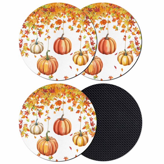 Orange Fall Coasters Set of 4, Absorbent Coasters for Drinks, Thanksgiving Pumpkins Maple Leaf Branch Coaster for Desk Coffee Table Protection, Home Decor House Warming Gifts 4"