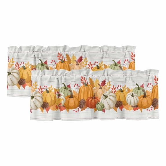 Orange Fall Curtain Valances for Windows, Kitchen Valance Window Treatments Panel 2 Pack, Thanksgiving Botanical Vintage Rod Pocket Short Curtains for Bathroom Bedroom 60 x 18 Inch