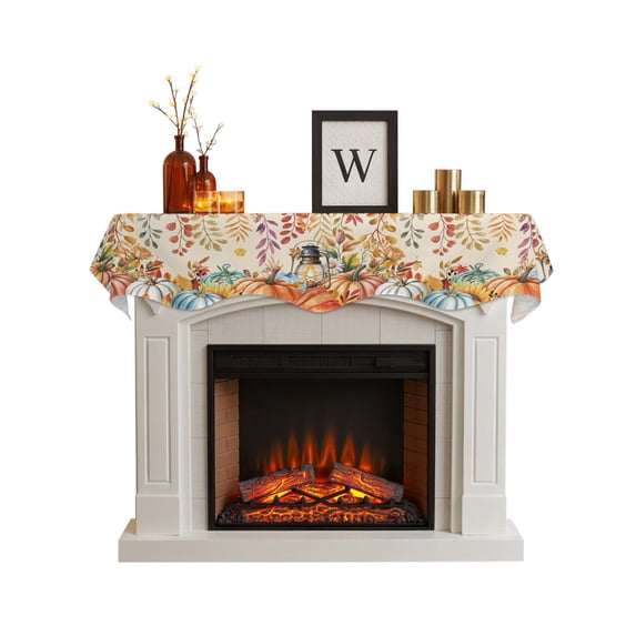 Orange Fall Fireplace Mantel Scarf Cover 60"Wx17"L,Fireplace Mantel Shelf Top Runner,Thanksgiving Orange Blue Pumpkins Botanical Mantle Dresser Scarves Table Runner for Holiday Party Living Room