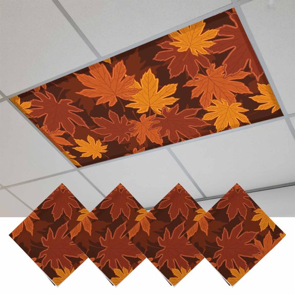 Orange Fall Fluorescent Light Covers, Autumn Maple Leaf Botanical Thanksgiving Magnetic Light Covers for Ceiling Lights, Fluorescent Ceiling Shade Filters for Classroom Bedroom Office 4x2Ft x 4PCS