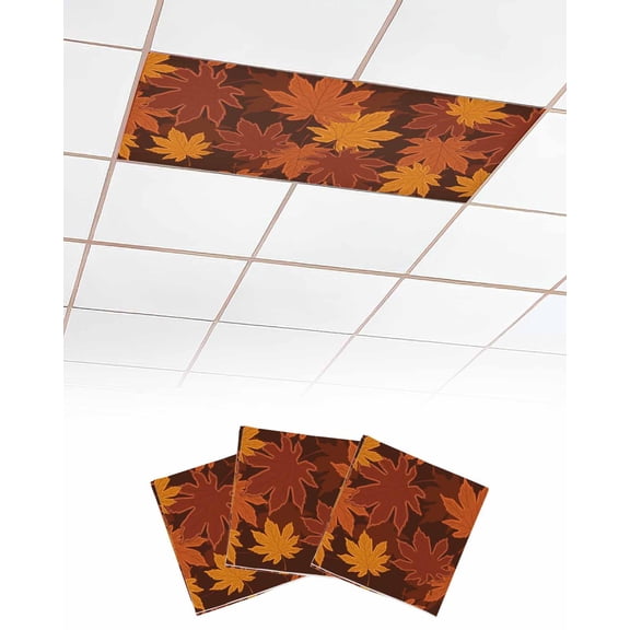 Orange Fall Fluorescent Light Covers for Ceiling Lights 4x2 feet,3 Pack Magnetic Light Filters for Classroom,Autumn Maple Leaf Botanical Thanksgiving Fluorescent Light Shade Panel for Office School