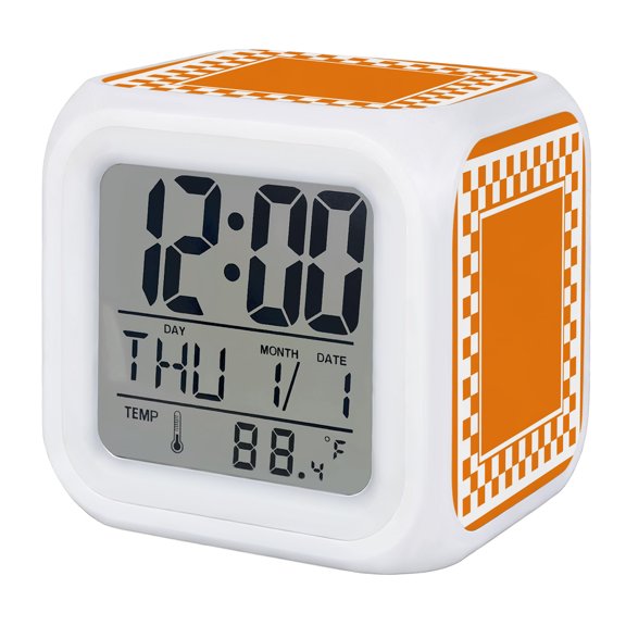 Orange Fall Geometric Digital Alarm Clock for Bedrooms,Smart LED Alarm Clock with 7 Color Changing Night Light,Modern Abstract Art Plaid Gingham Silent Wake Up Clocks for Sleep Study 3.2"x3.2"