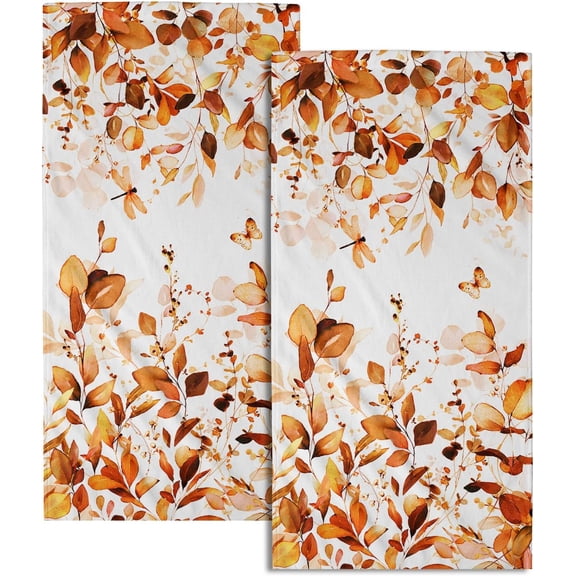 Orange Fall Hand Towels Set of 2 Eucalyptus Decorative Fingertip Towels Watercolor Plant Leaves with Floral Butterfly Towels Rustic Super Soft Face Towel for Bathroom Home Hotel Gym Kitchen Decor