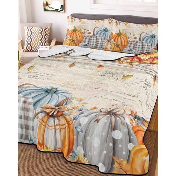 Orange Fall King Size Down Alternative Comforter, Lightweight Comforter Quilt Bedding Set with Pillow Shams Thanksgiving Maple Leaf Birds Vintage All Seasons Bed Comforter Duvet Insert 96"x106"