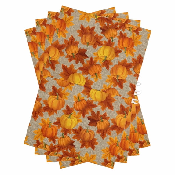 Orange Fall Kitchen Towels Set of 4, Water Absorbent Dish Towel, Pumpkins Thanksgiving Maple Leaf Rustic Decorative Hand Towels - Quick Drying Cloth for Cooking Baking, 18x28 Inch