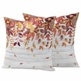 thumbnail image 1 of Orange Fall Leaves Outdoor Waterproof Pillow Covers, Maple Eucalyptus Botanical Wooden Grain Decorative Square Throw Pillowcase Sofa Cushion Sham for Patio/Couch/Chair, 16"x16" 2 Pack, 1 of 8