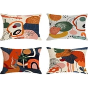 Orange Fall Lumbar Pillow Covers 12x20 Inch Abstract Art Accent Decorative Throw Pillow Covers Set of 4 for Sofa Couch Living Room Moderrn Home Outdoor Decor