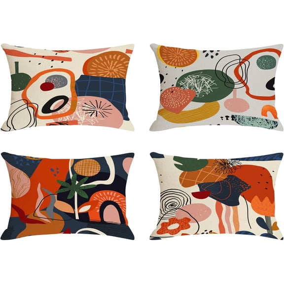 Orange Fall Lumbar Pillow Covers 12x20 Inch Abstract Art Accent Decorative Throw Pillow Covers Set of 4 for Sofa Couch Living Room Moderrn Home Outdoor Decor