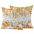 thumbnail image 1 of Orange Fall Outdoor Waterproof Pillow Covers, Thanksgiving Pumpkins Weeping Maple Leaf Vintage Decorative Square Throw Pillowcase Sofa Cushion Sham for Patio/Couch/Chair, 16"x16" 2 Pack, 1 of 8