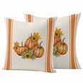 thumbnail image 1 of Orange Fall Outdoor Waterproof Pillow Covers, Thanksgiving Sunflower Pumpkin Stripe Decorative Square Throw Pillowcase Sofa Cushion Sham for Patio/Couch/Chair, 16"x16" 2 Pack, 1 of 8