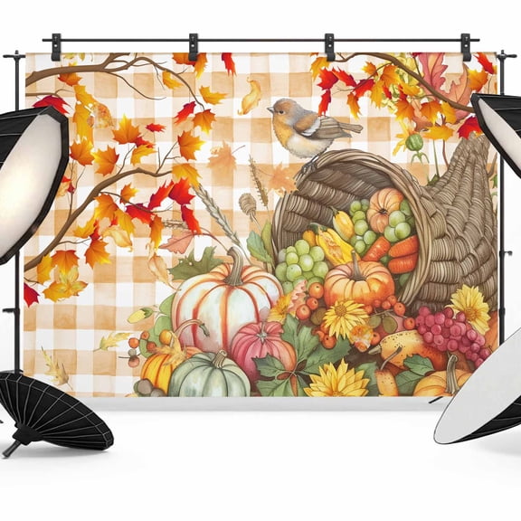 Orange Fall Pumpkins Backdrop for Photoshoot,Photography Photo Studio Background Wall Backdrop,Thanksgiving Autumn Botanical Back Drop Banner Panel for Portraits Wedding Party Live Streaming 10x8Ft